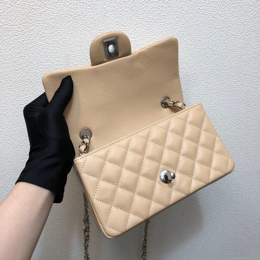 Chanel A69900 Mini Flap Bag Grained Calfskin Apricot Silver