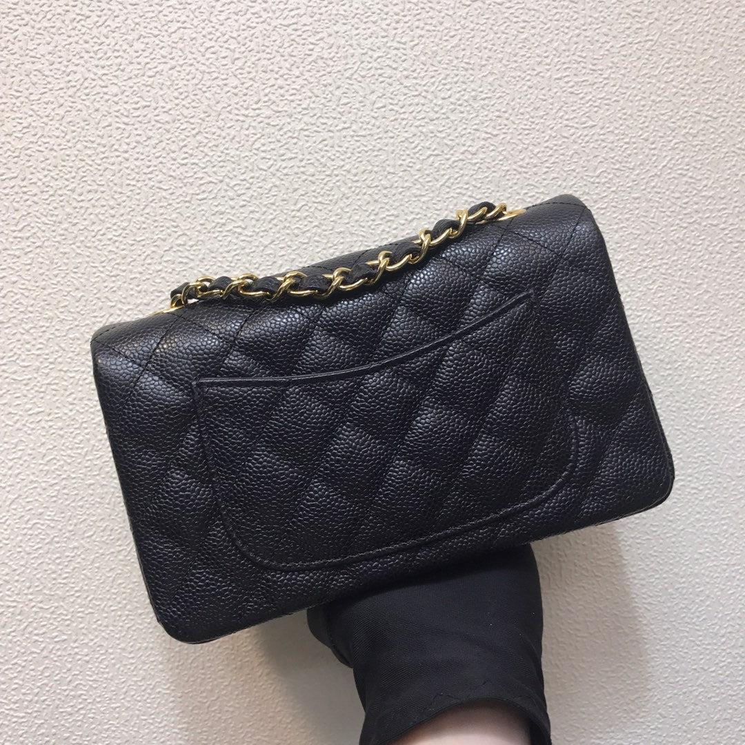 Chanel A69900 Mini Flap Bag Grained Calfskin Black Gold