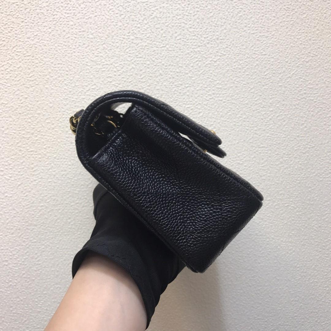 Chanel A69900 Mini Flap Bag Grained Calfskin Black Gold