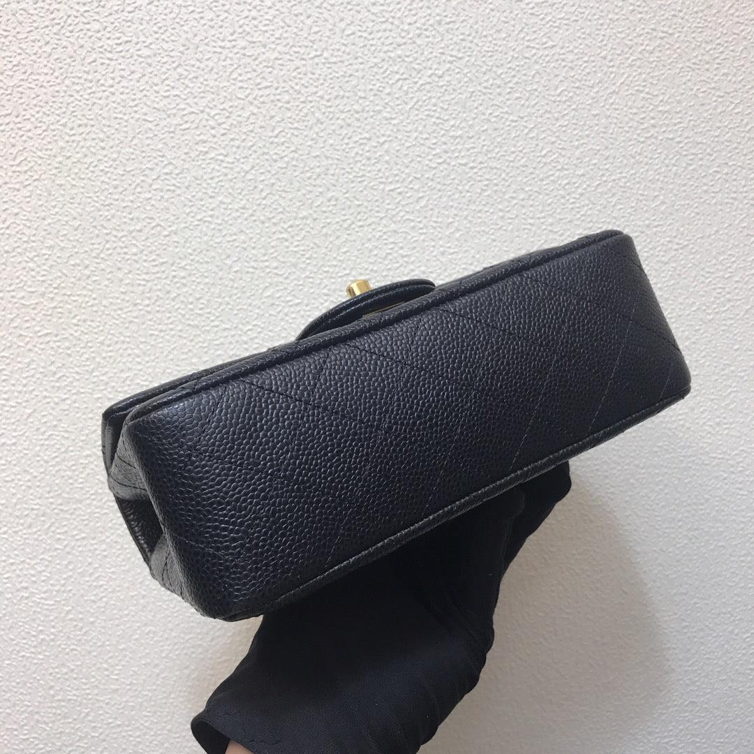 Chanel A69900 Mini Flap Bag Grained Calfskin Black Gold