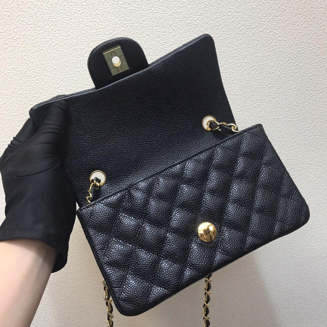 Chanel A69900 Mini Flap Bag Grained Calfskin Black Gold