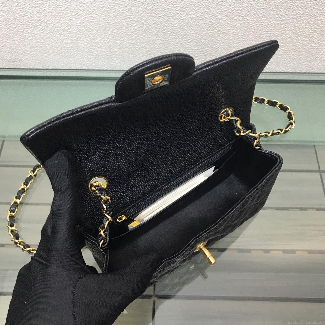 Chanel A69900 Mini Flap Bag Grained Calfskin Black Gold
