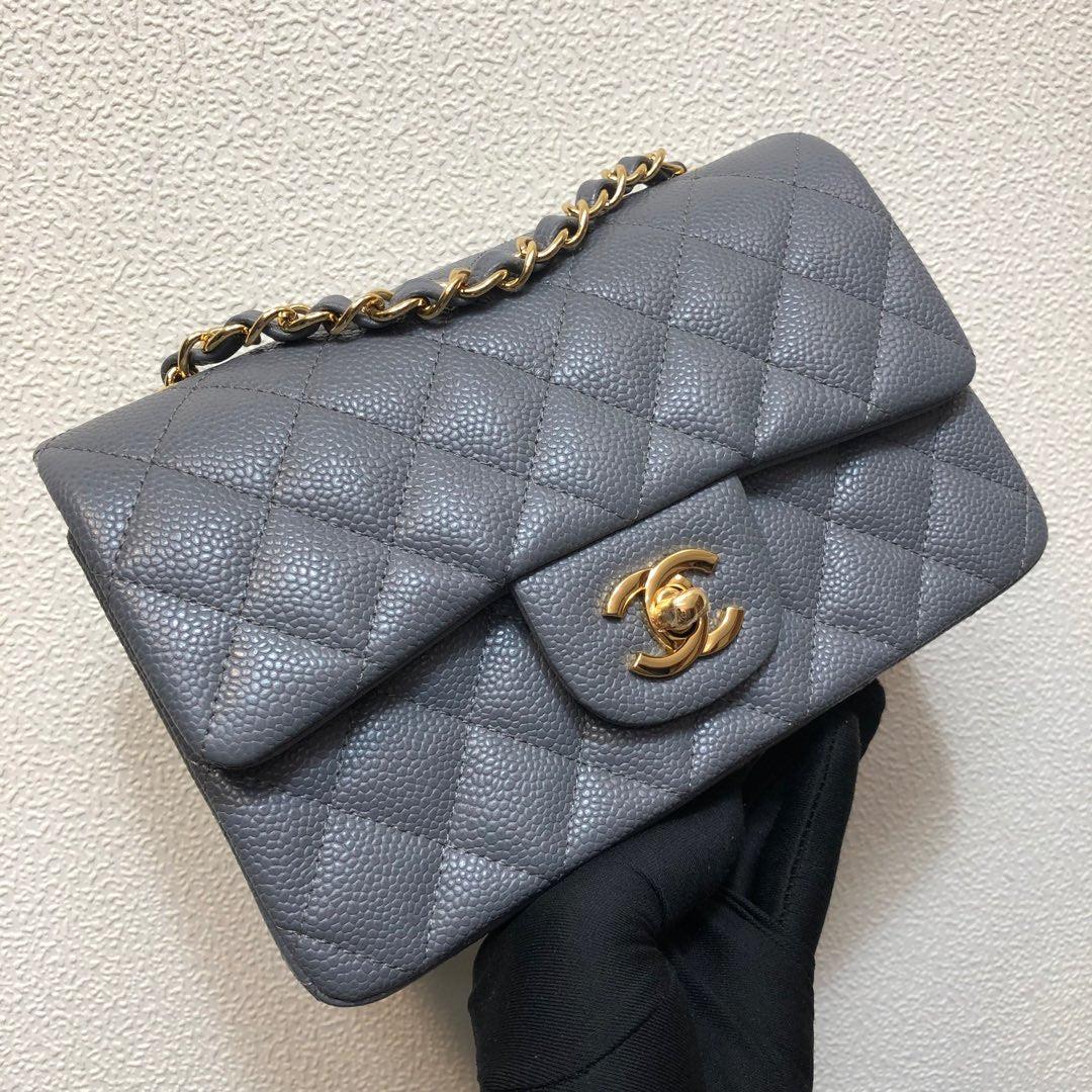 Chanel A69900 Mini Flap Bag Grained Calfskin Gray Gold