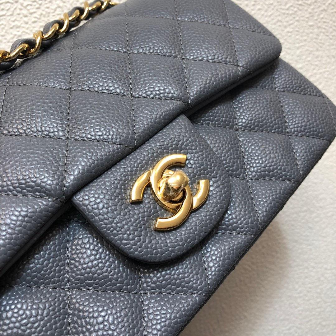 Chanel A69900 Mini Flap Bag Grained Calfskin Gray Gold