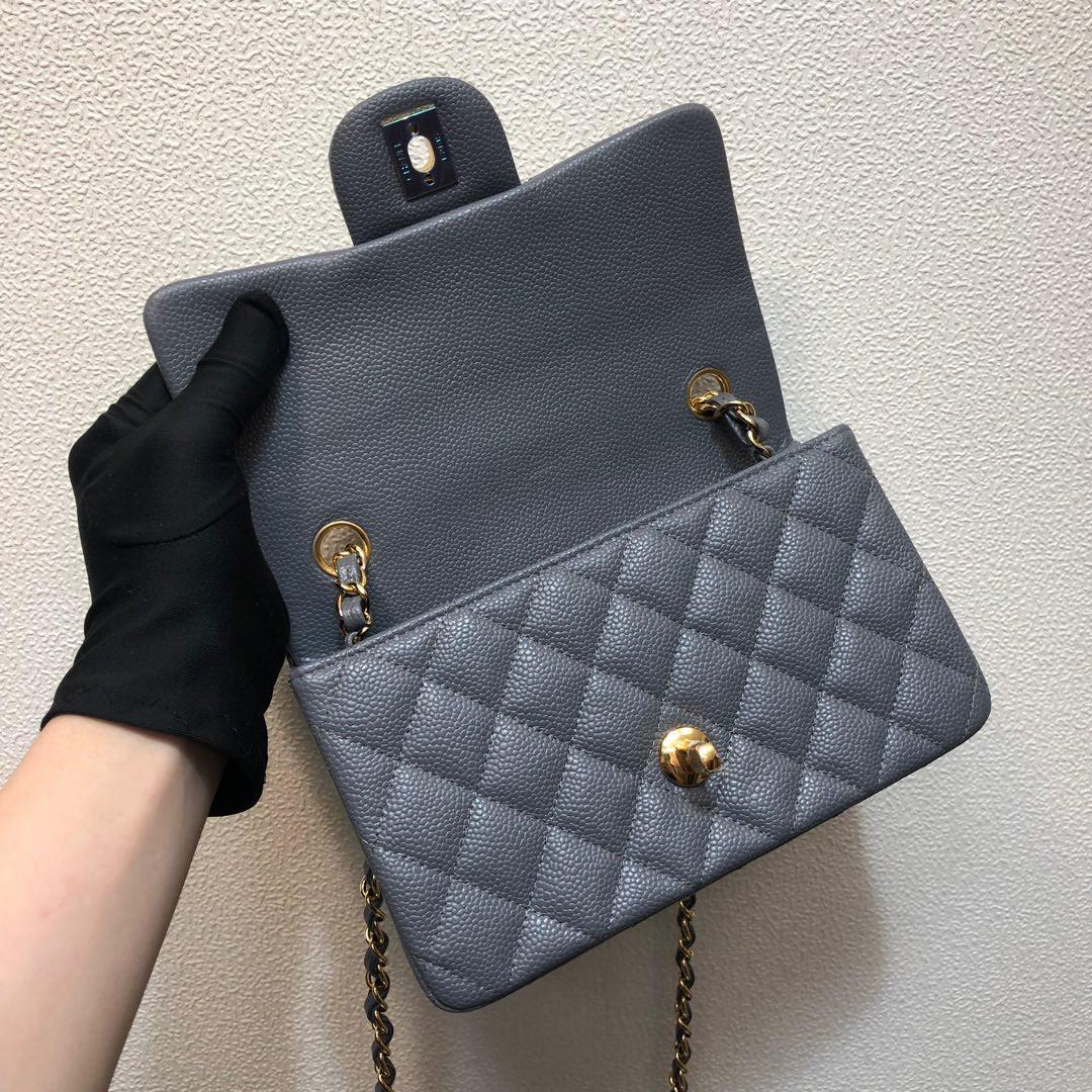 Chanel A69900 Mini Flap Bag Grained Calfskin Gray Gold