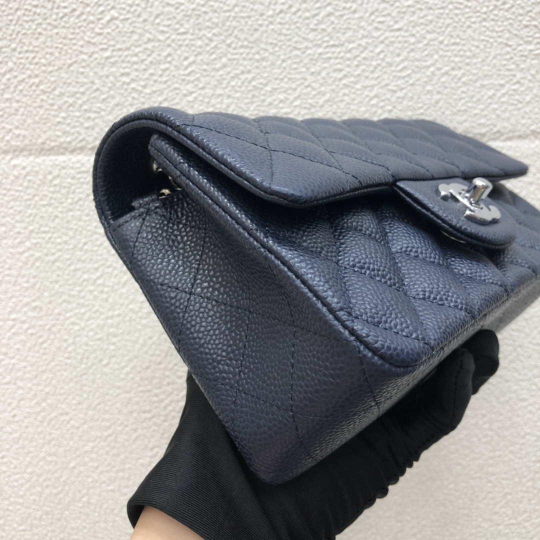Chanel A69900 Mini Flap Bag Grained Calfskin Navy Blue Silver