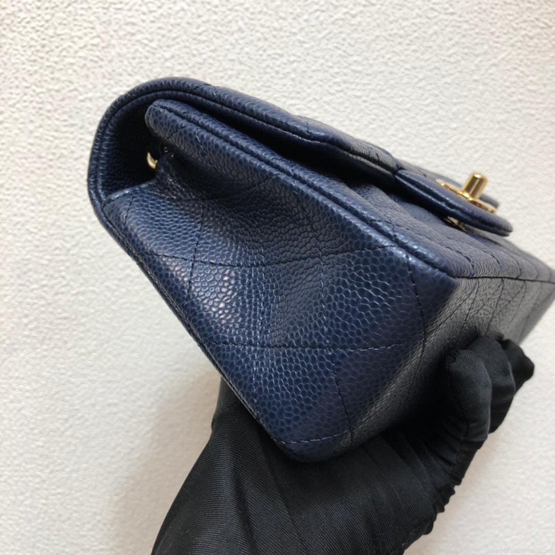 Chanel A69900 Mini Flap Bag Grained Calfskin Navy Blue Gold