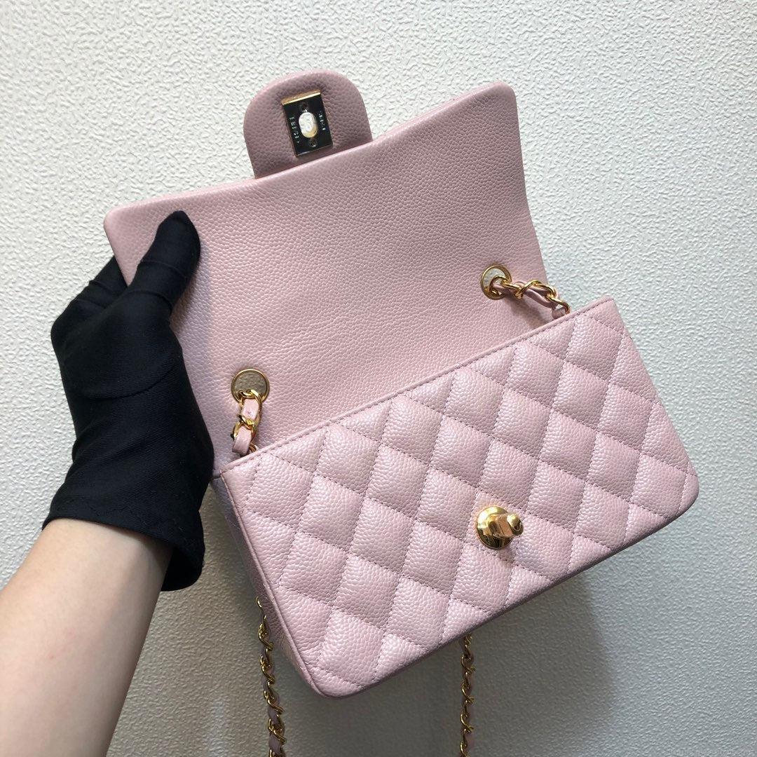 Chanel A69900 Mini Flap Bag Grained Calfskin Pink Gold