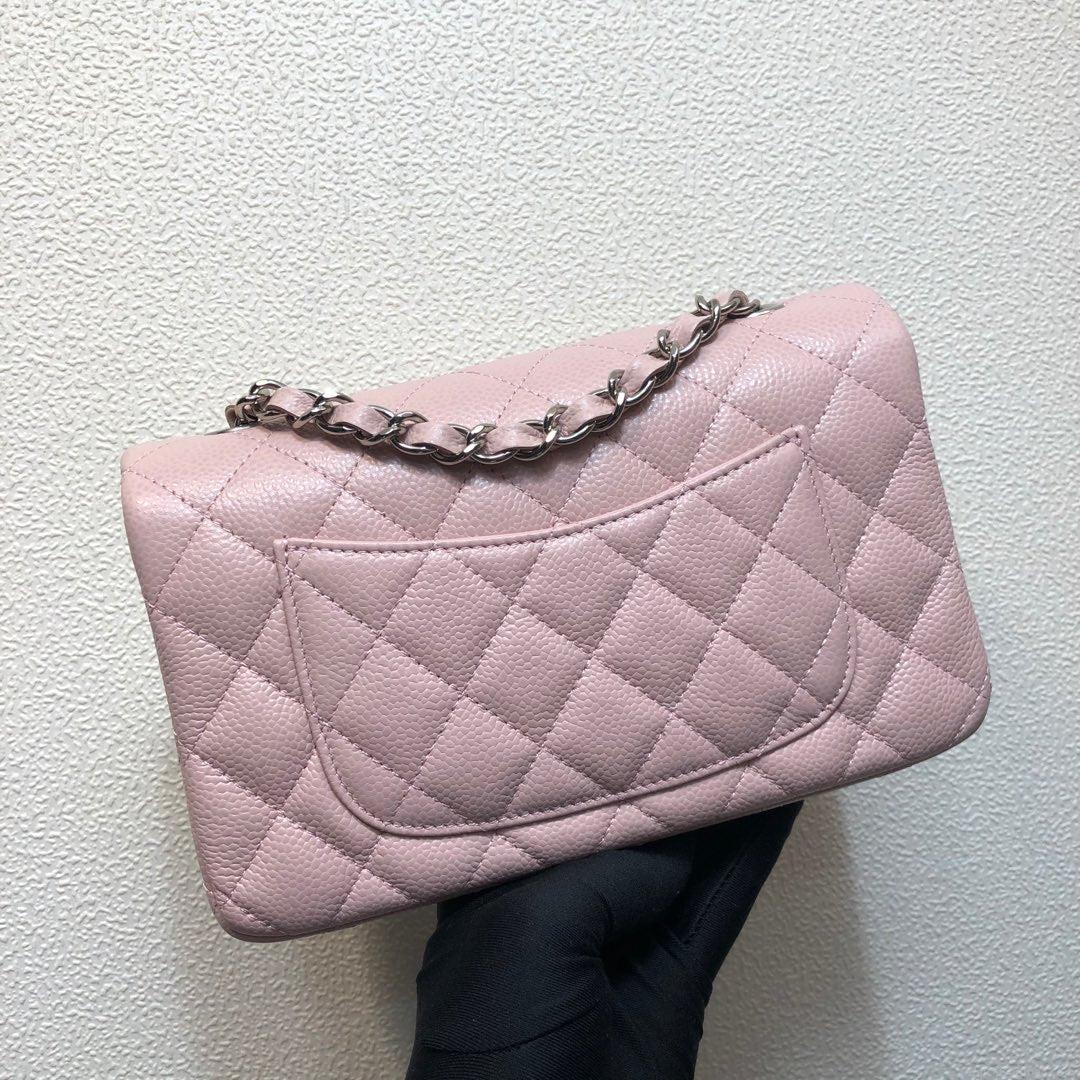 Chanel A69900 Mini Flap Bag Grained Calfskin Pink Silver