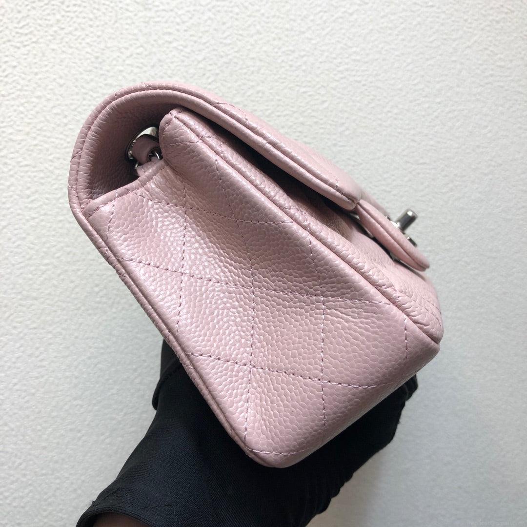 Chanel A69900 Mini Flap Bag Grained Calfskin Pink Silver