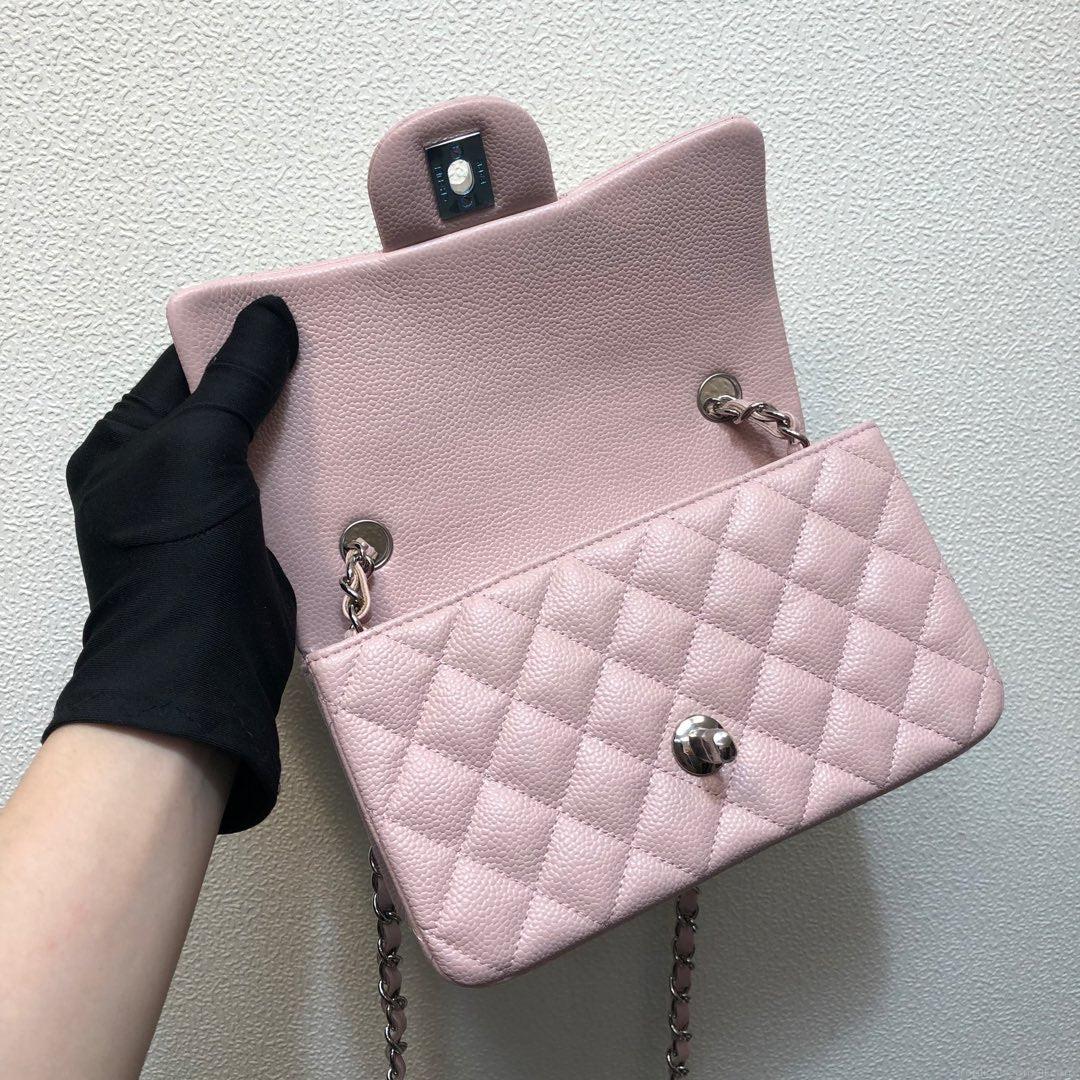 Chanel A69900 Mini Flap Bag Grained Calfskin Pink Silver