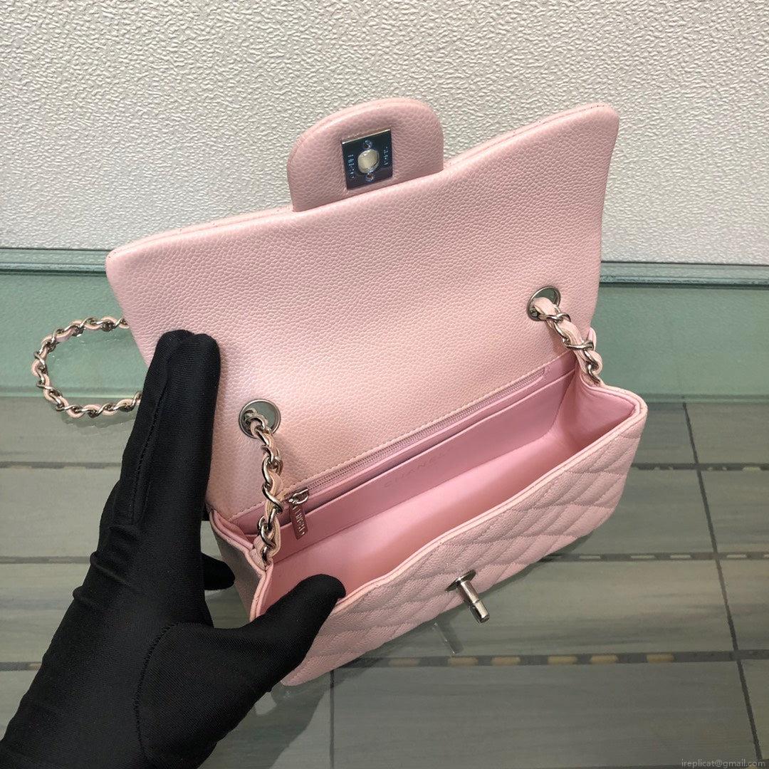 Chanel A69900 Mini Flap Bag Grained Calfskin Pink Silver