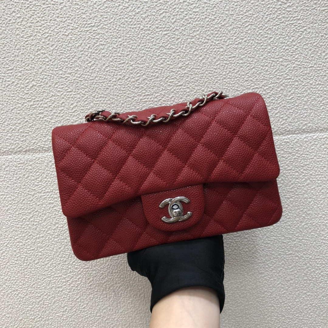Chanel A69900 Mini Flap Bag Grained Calfskin Red Silver