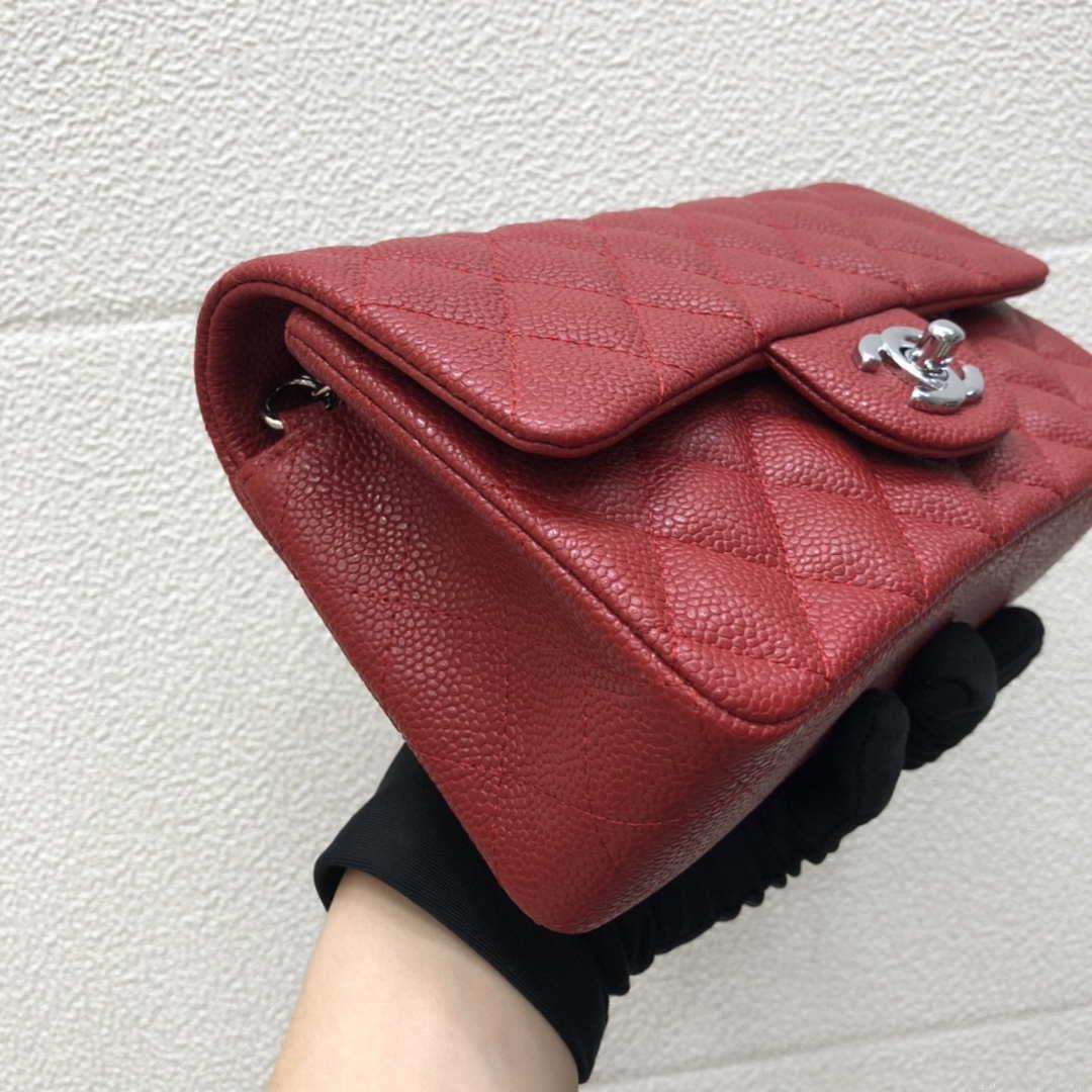 Chanel A69900 Mini Flap Bag Grained Calfskin Red Silver