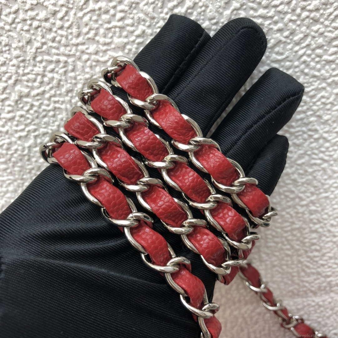 Chanel A69900 Mini Flap Bag Grained Calfskin Red Silver
