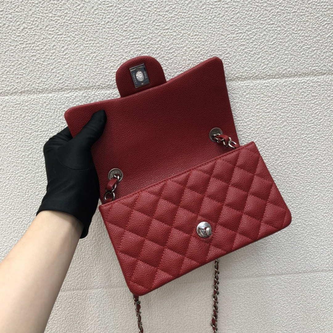 Chanel A69900 Mini Flap Bag Grained Calfskin Red Silver
