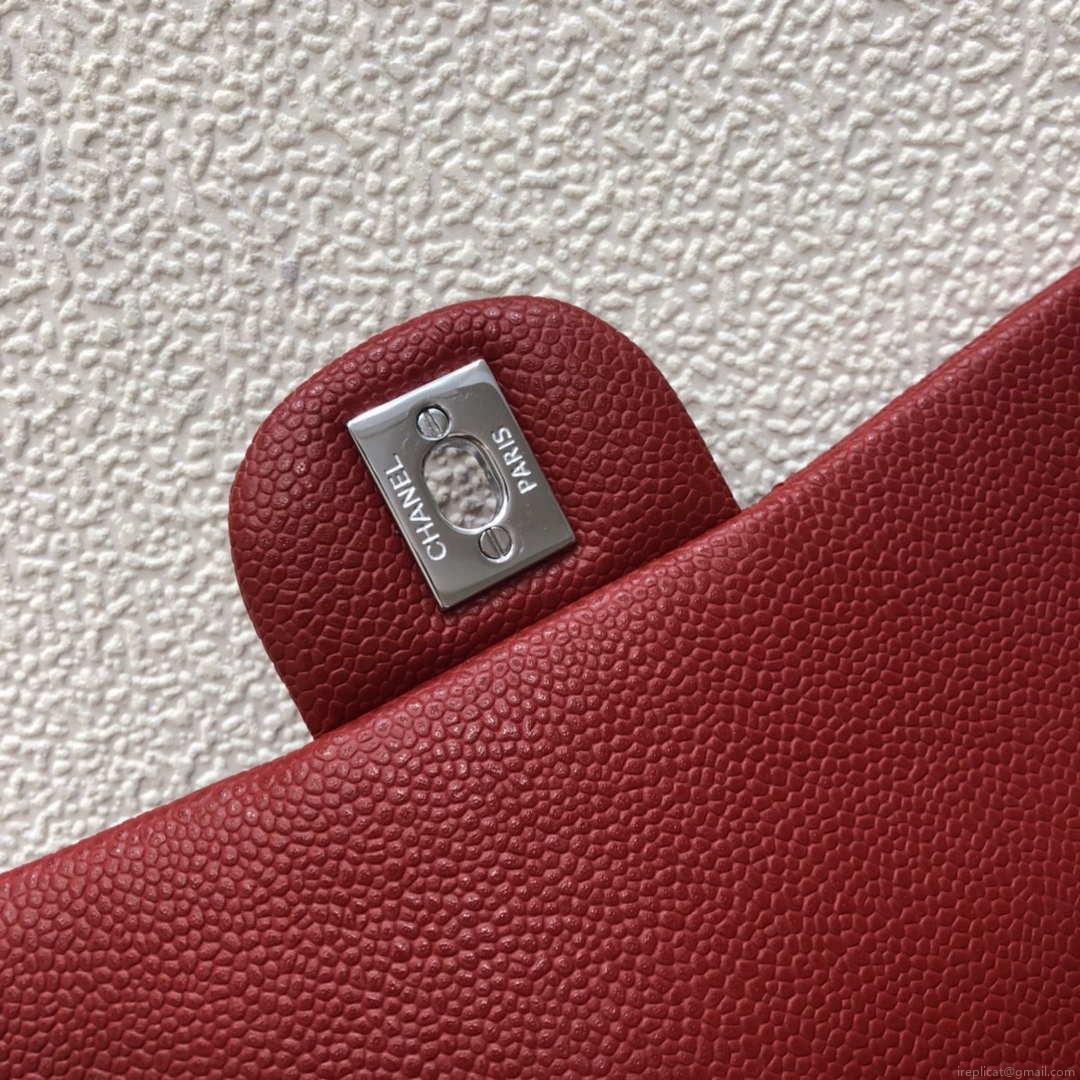 Chanel A69900 Mini Flap Bag Grained Calfskin Red Silver