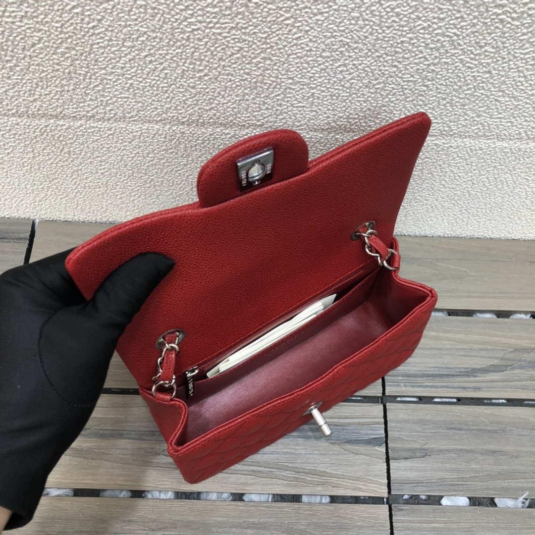 Chanel A69900 Mini Flap Bag Grained Calfskin Red Silver