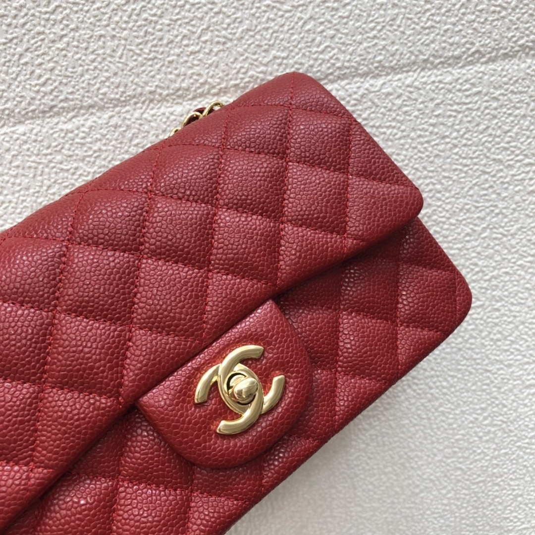 Chanel A69900 Mini Flap Bag Grained Calfskin Red Gold