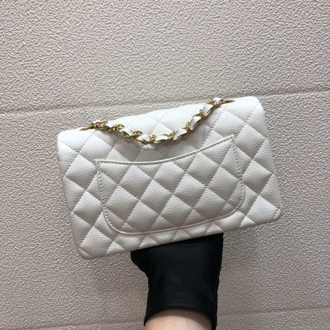Chanel A69900 Mini Flap Bag Grained Calfskin White Gold