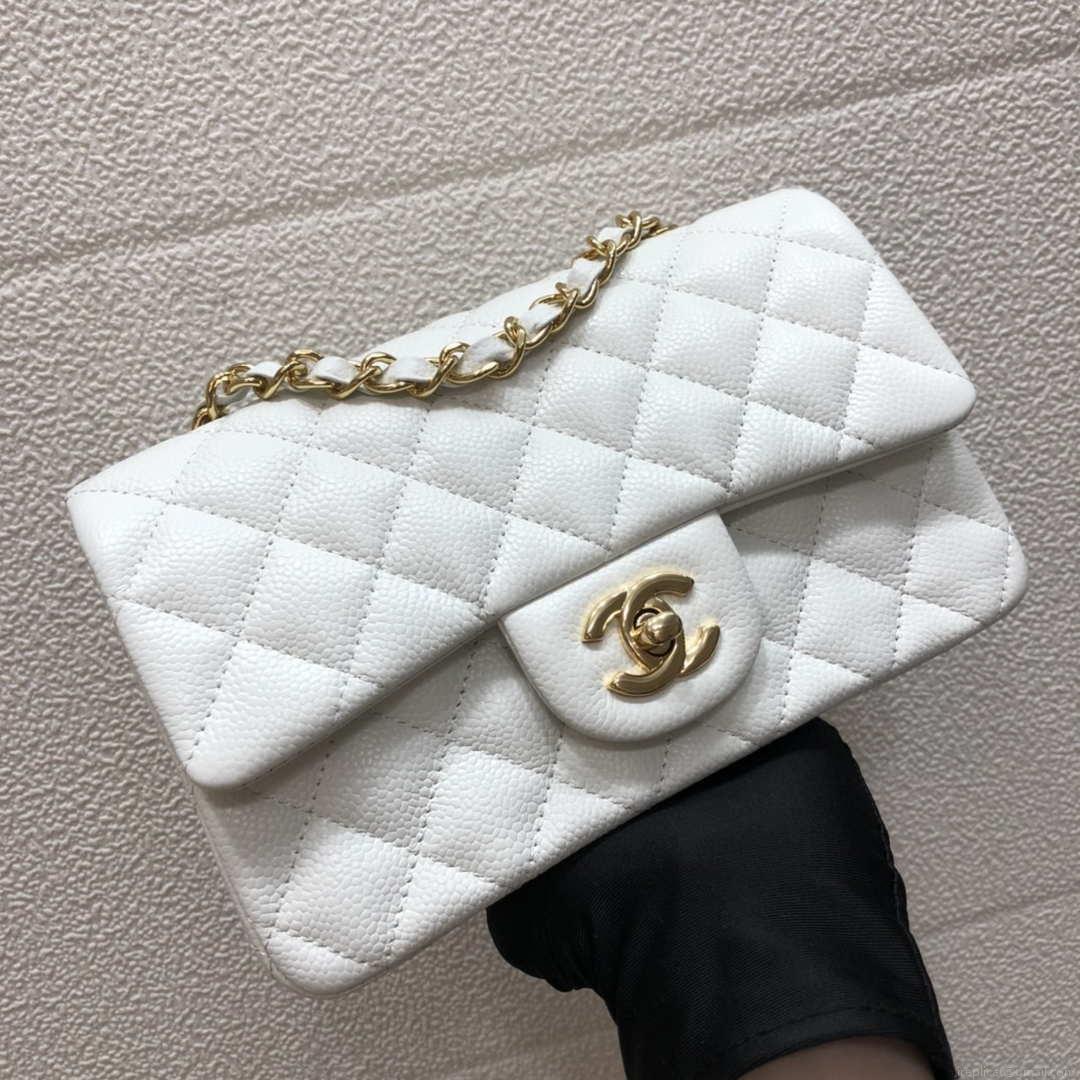 Chanel A69900 Mini Flap Bag Grained Calfskin White Gold