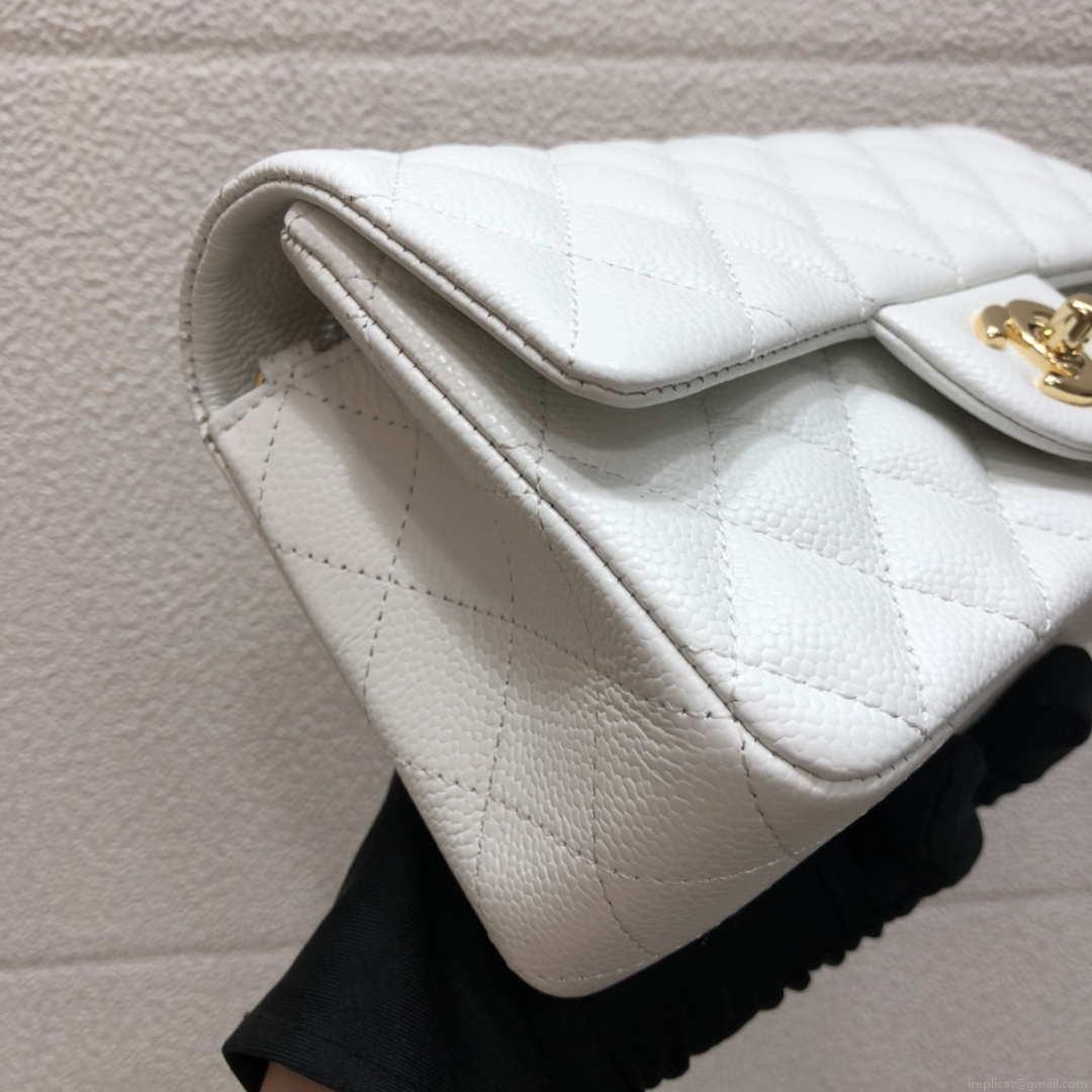 Chanel A69900 Mini Flap Bag Grained Calfskin White Gold