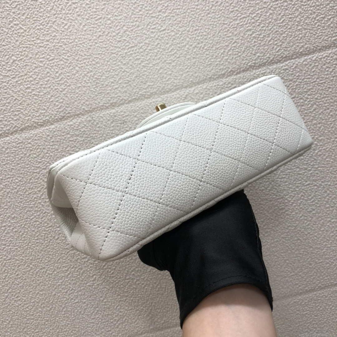 Chanel A69900 Mini Flap Bag Grained Calfskin White Gold