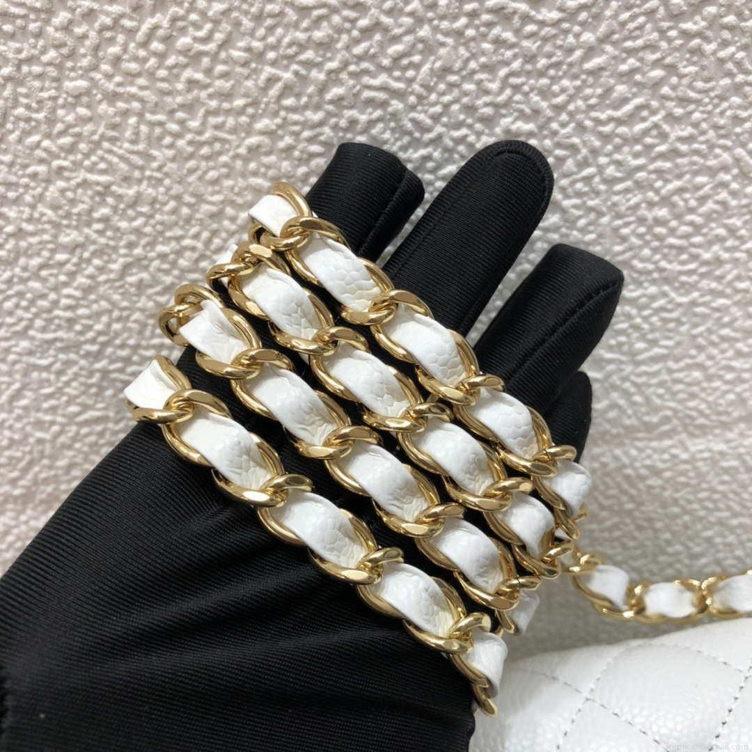 Chanel A69900 Mini Flap Bag Grained Calfskin White Gold
