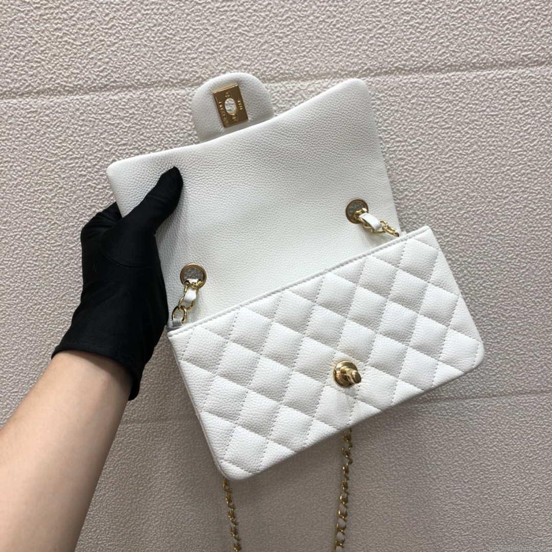Chanel A69900 Mini Flap Bag Grained Calfskin White Gold