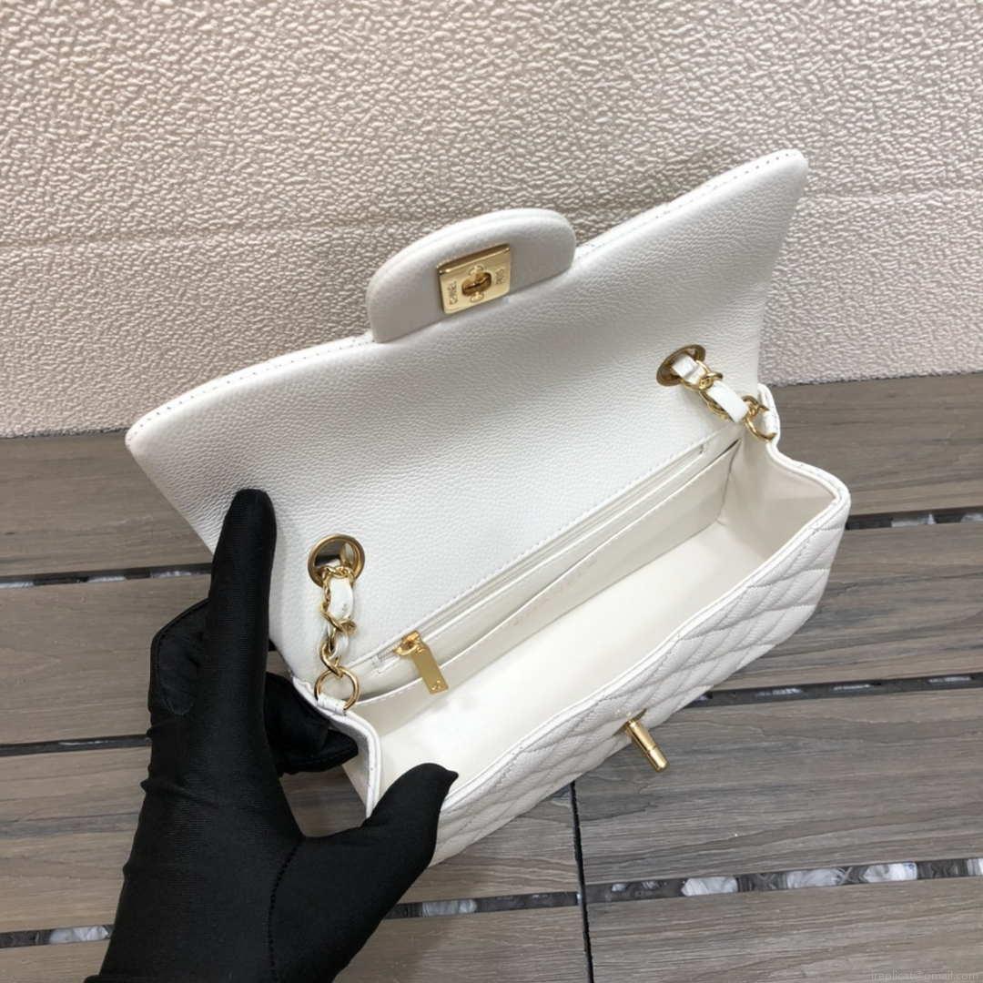 Chanel A69900 Mini Flap Bag Grained Calfskin White Gold