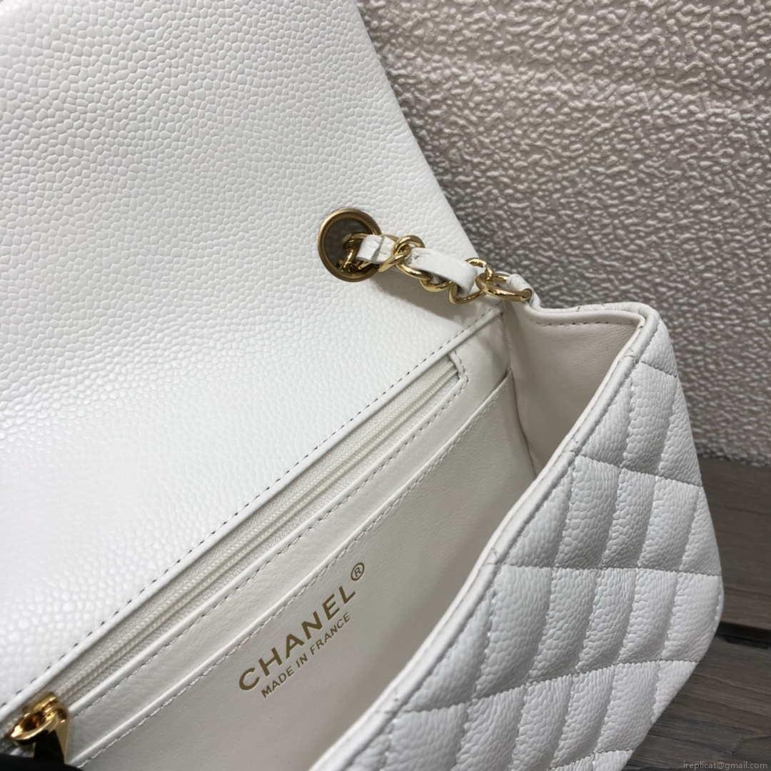 Chanel A69900 Mini Flap Bag Grained Calfskin White Gold