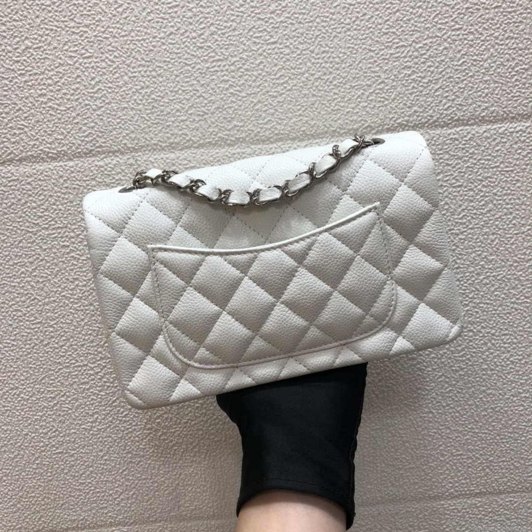 Chanel A69900 Mini Flap Bag Grained Calfskin White Silver