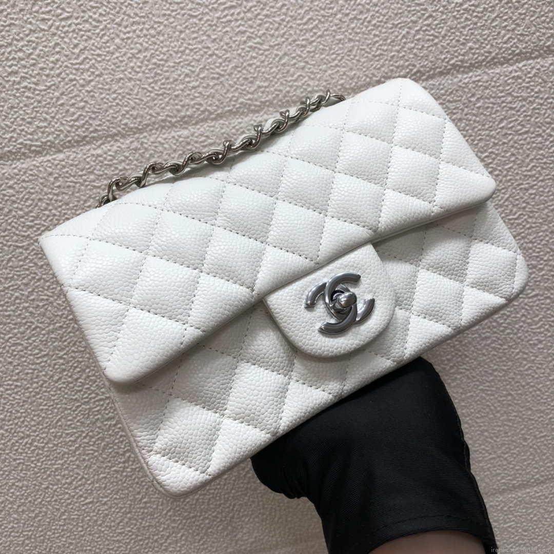 Chanel A69900 Mini Flap Bag Grained Calfskin White Silver