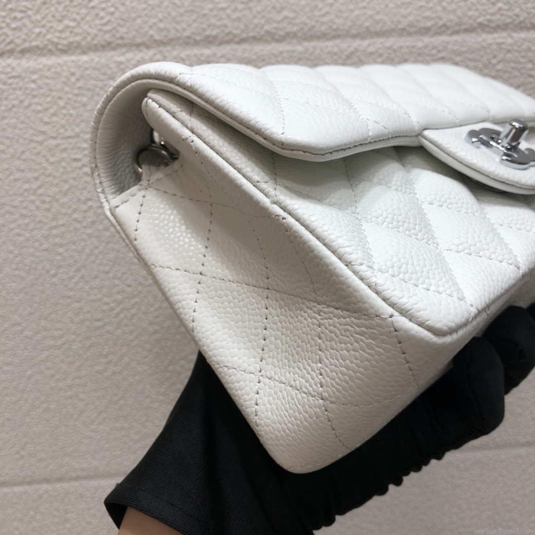 Chanel A69900 Mini Flap Bag Grained Calfskin White Silver