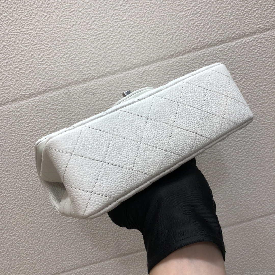 Chanel A69900 Mini Flap Bag Grained Calfskin White Silver