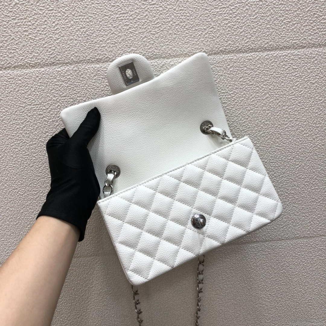 Chanel A69900 Mini Flap Bag Grained Calfskin White Silver