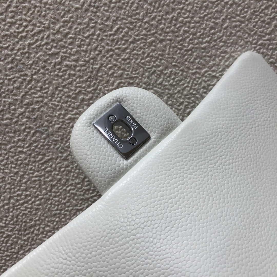 Chanel A69900 Mini Flap Bag Grained Calfskin White Silver
