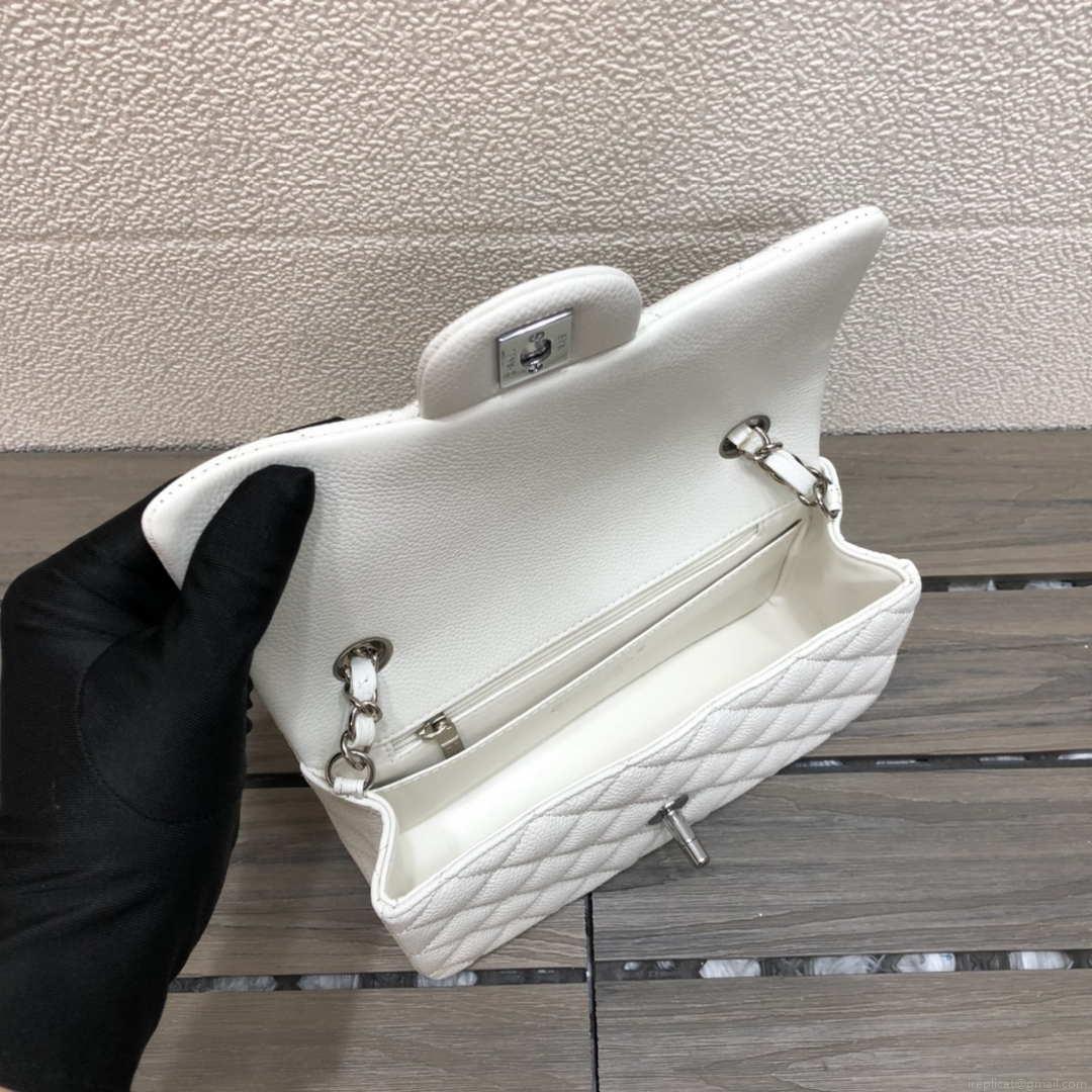 Chanel A69900 Mini Flap Bag Grained Calfskin White Silver