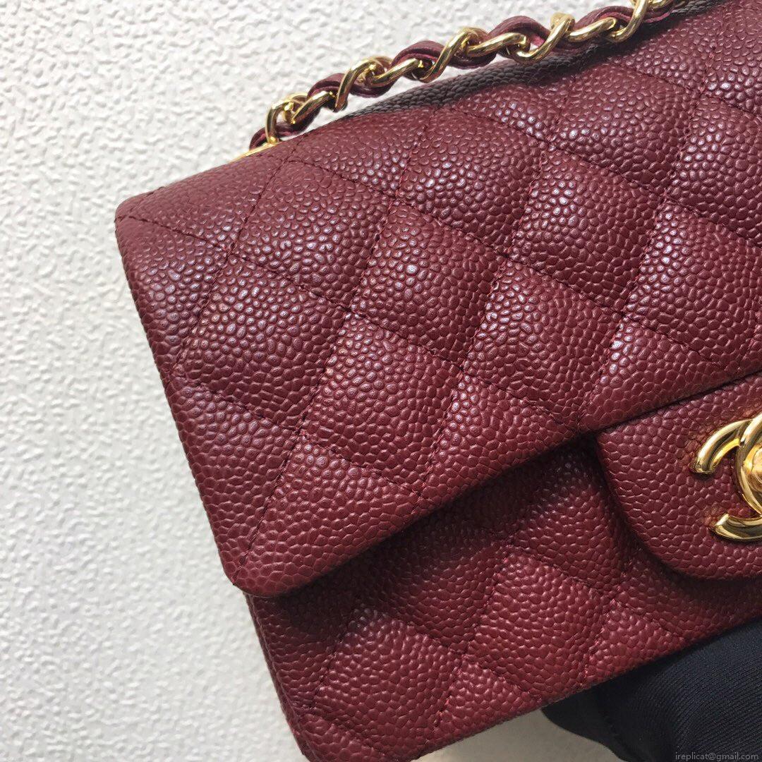 Chanel A69900 Mini Flap Bag Grained Calfskin Wine Red Gold