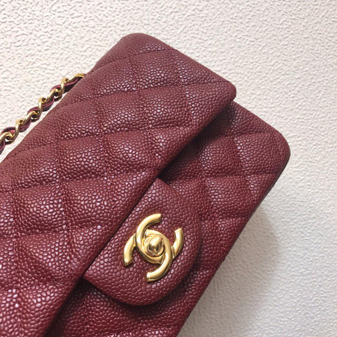Chanel A69900 Mini Flap Bag Grained Calfskin Wine Red Gold