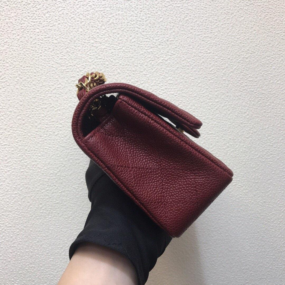 Chanel A69900 Mini Flap Bag Grained Calfskin Wine Red Gold