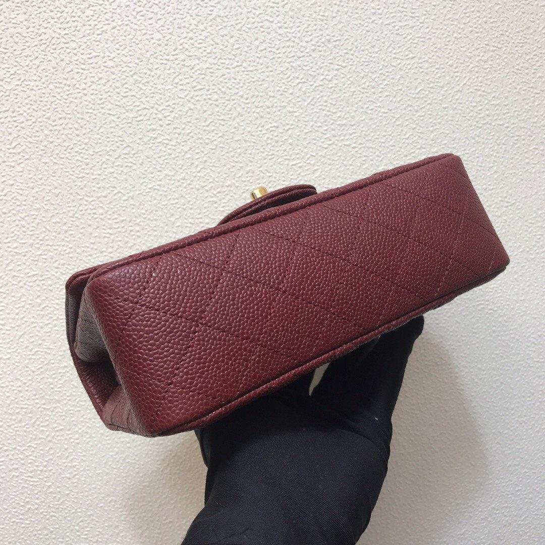 Chanel A69900 Mini Flap Bag Grained Calfskin Wine Red Gold