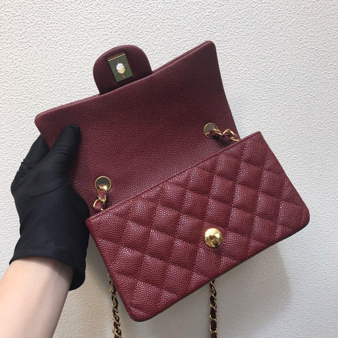 Chanel A69900 Mini Flap Bag Grained Calfskin Wine Red Gold