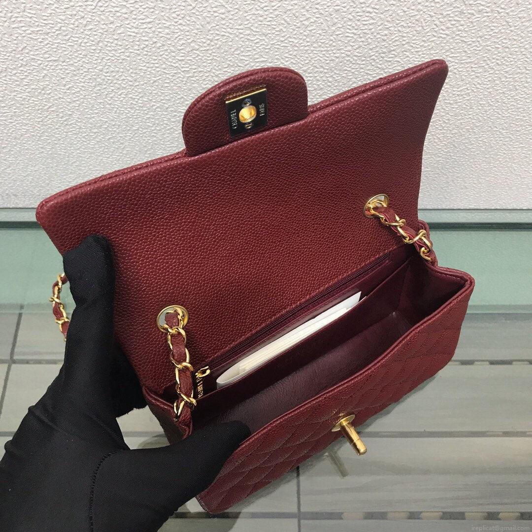 Chanel A69900 Mini Flap Bag Grained Calfskin Wine Red Gold