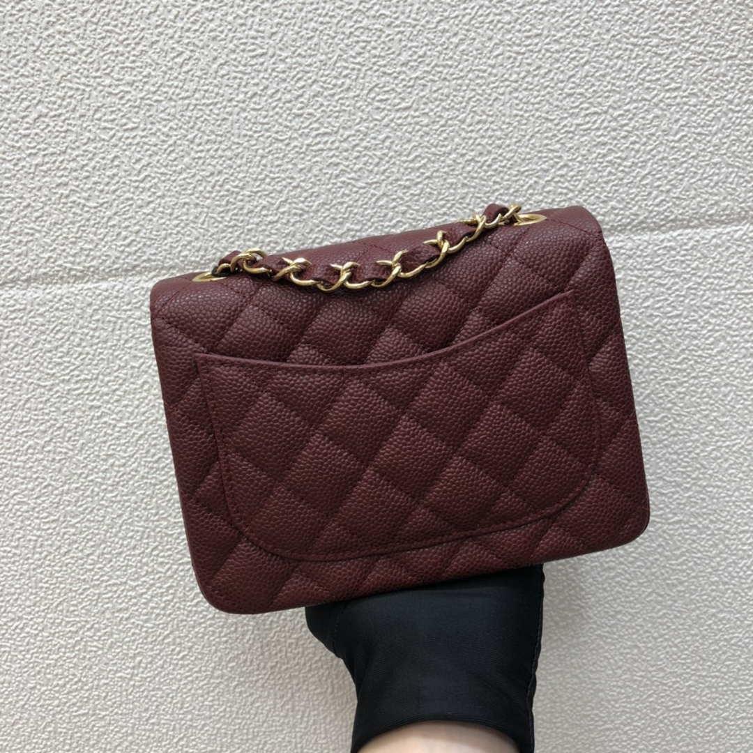 Chanel A35200 Mini Flap Bag 17cm Grained Calfskin Wine Red Gold