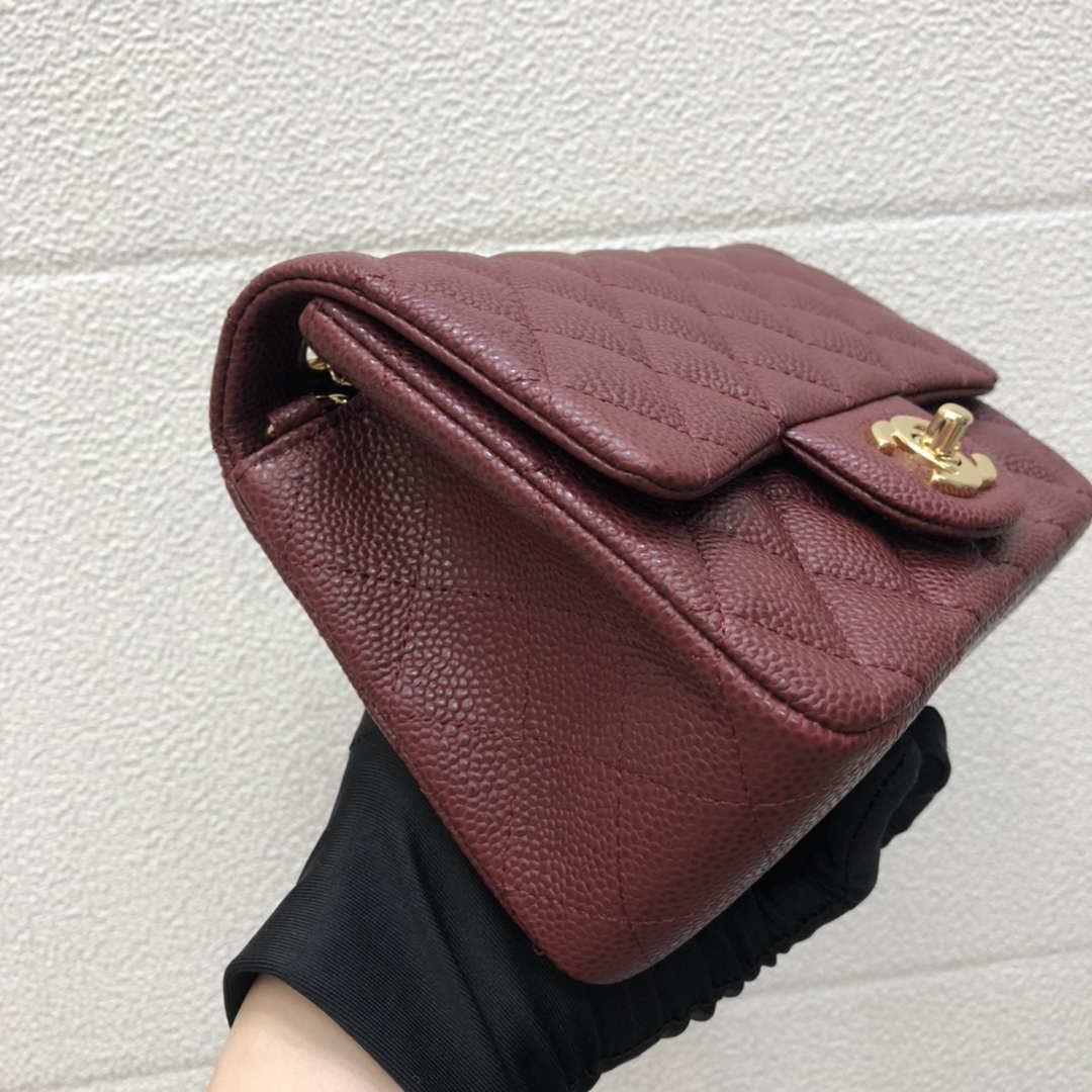 Chanel A35200 Mini Flap Bag 17cm Grained Calfskin Wine Red Gold