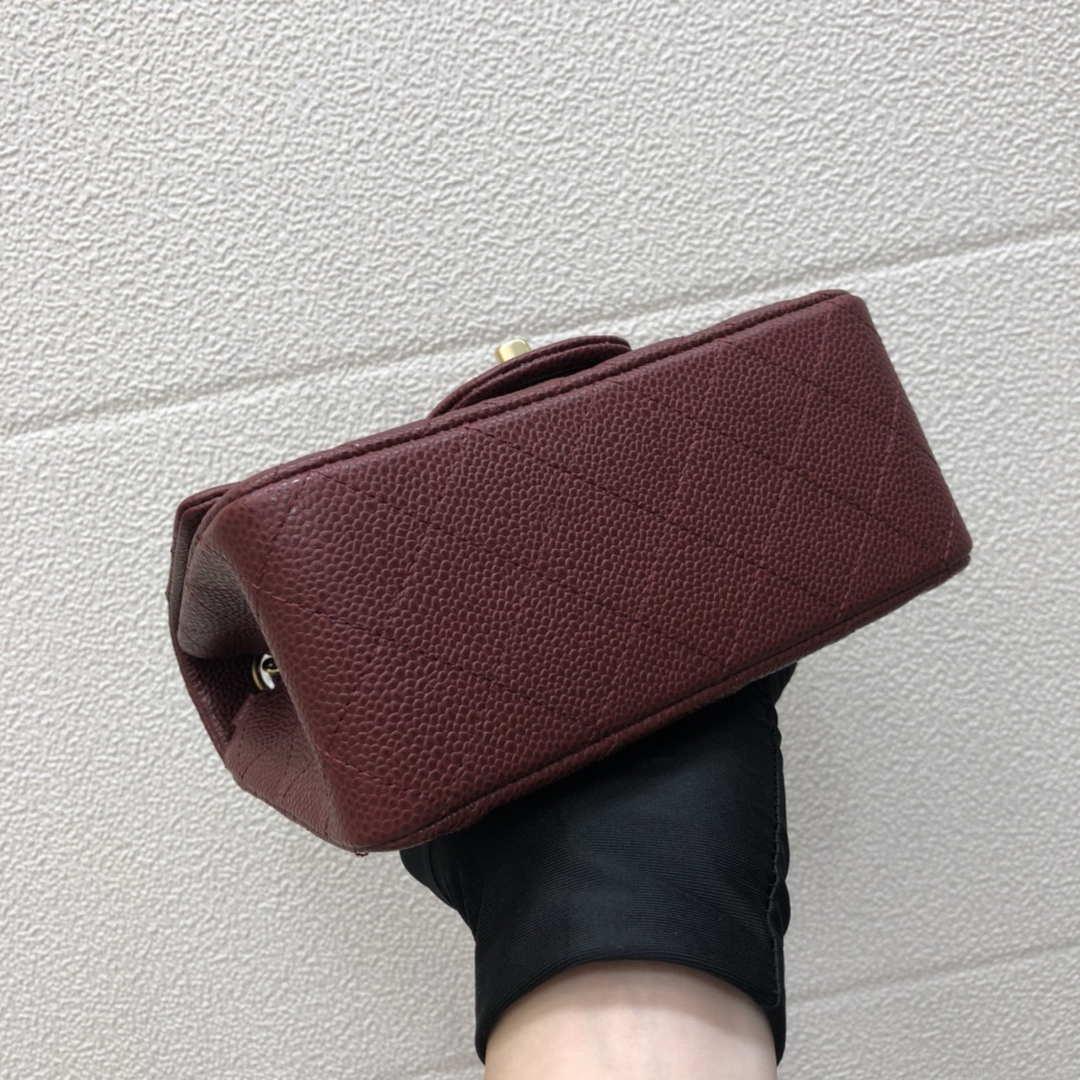 Chanel A35200 Mini Flap Bag 17cm Grained Calfskin Wine Red Gold