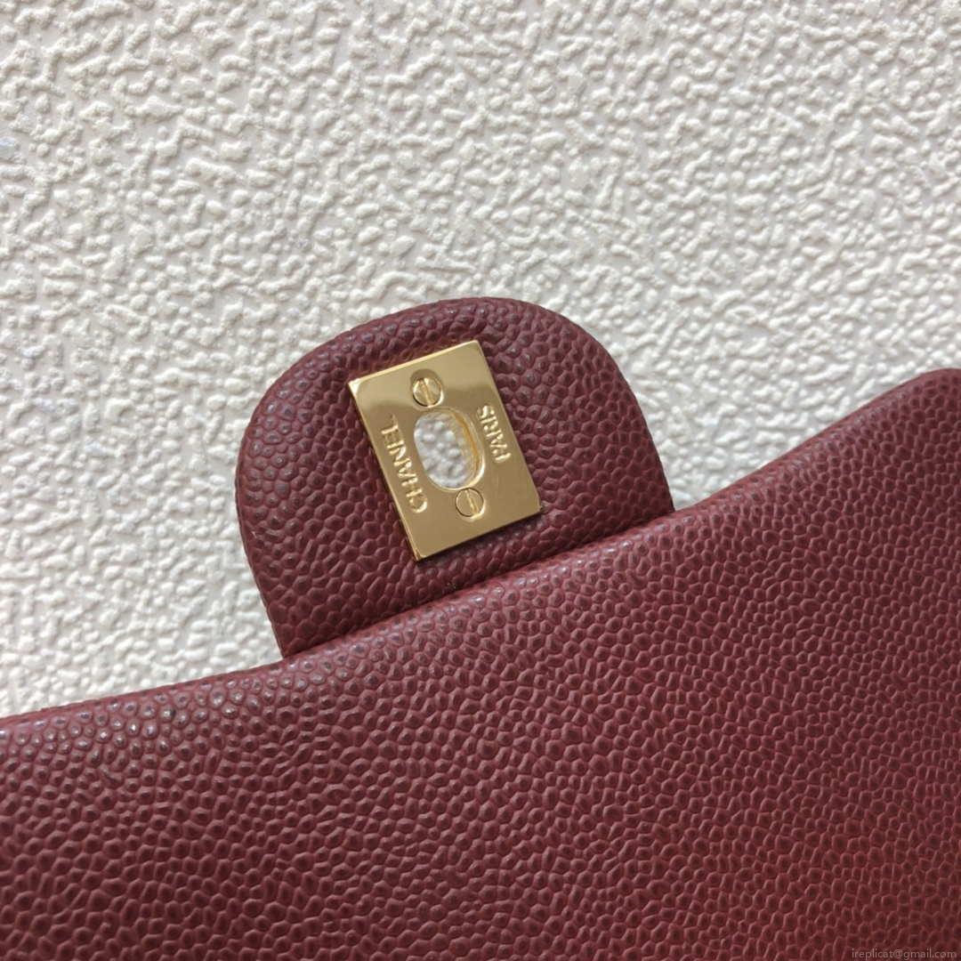 Chanel A35200 Mini Flap Bag 17cm Grained Calfskin Wine Red Gold