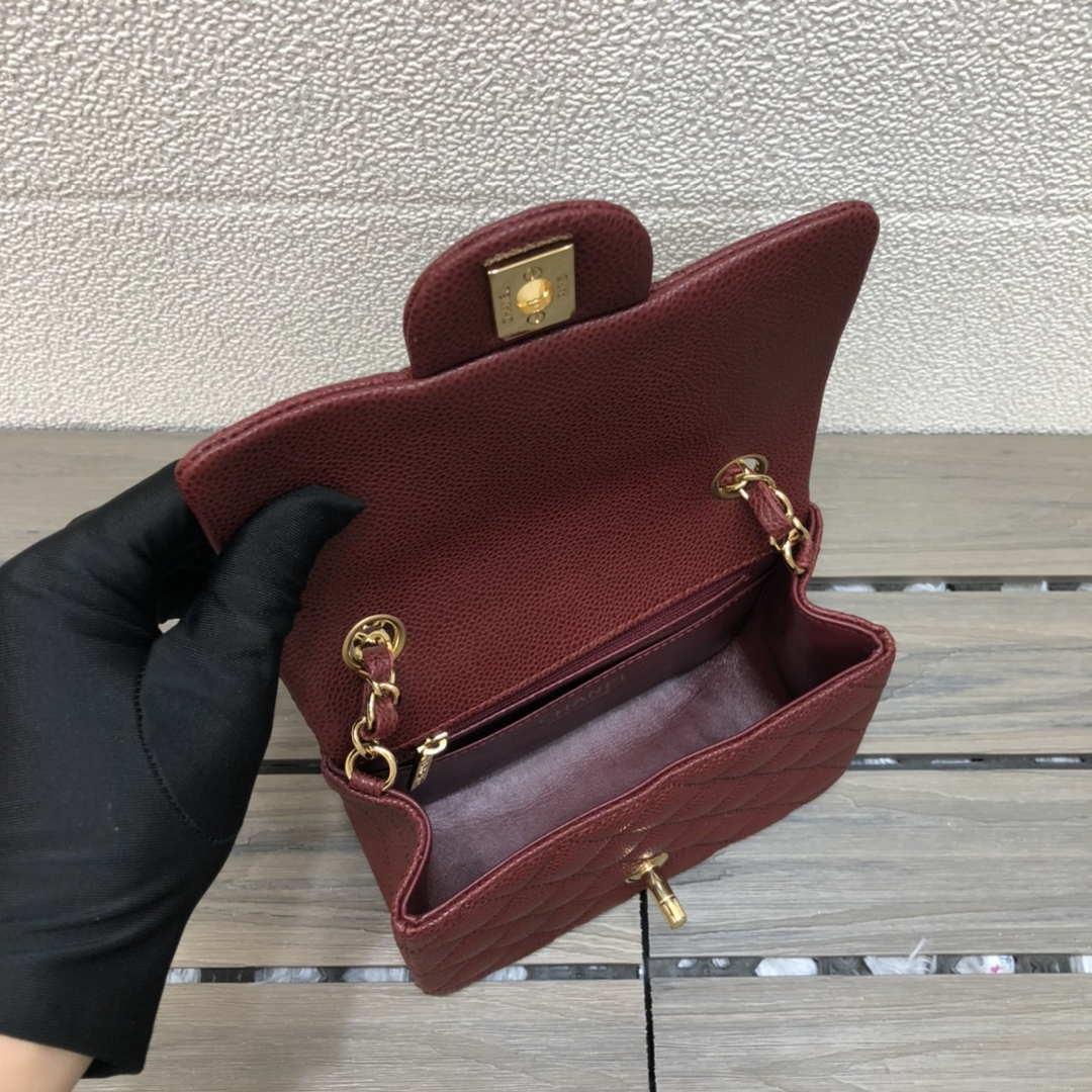 Chanel A35200 Mini Flap Bag 17cm Grained Calfskin Wine Red Gold