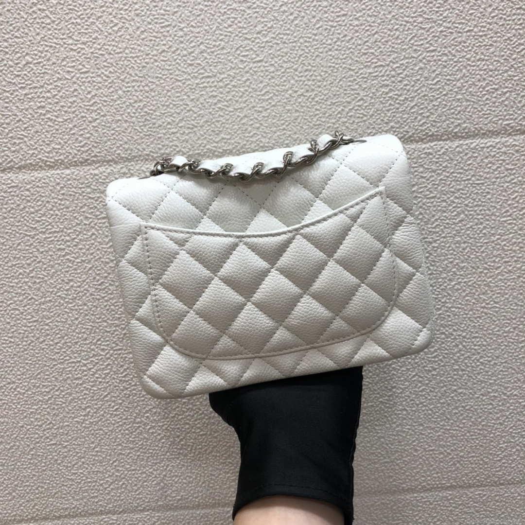 Chanel A35200 Mini Flap Bag 17cm Grained Calfskin Whiet Silver
